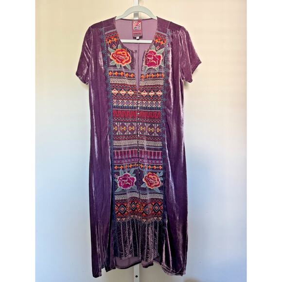 Johnny Was JWLA Rebekah Velvet Button Djellaba Midi Dress Silk Blend Size S Boho - Picture 1 of 9